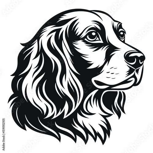 Black and white vector illustration of a dog's head