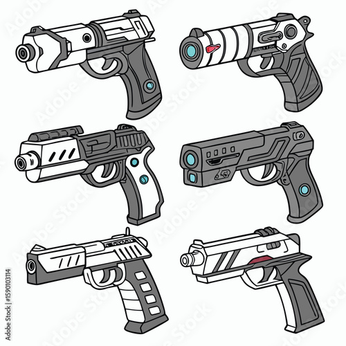 Futuristic handguns weapon collection pistol firearm