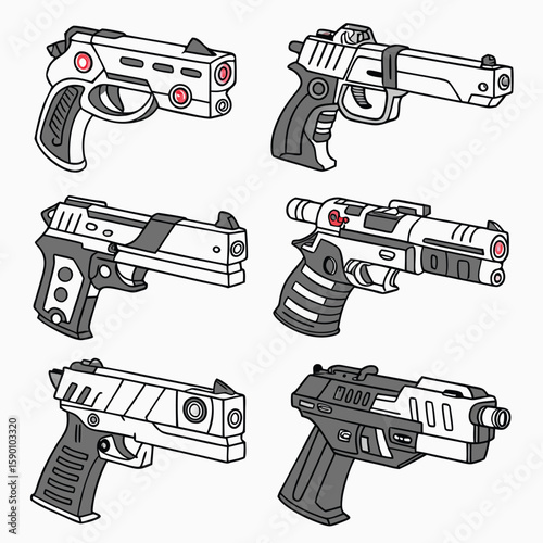 Futuristic handguns with red accents sci fi pistol