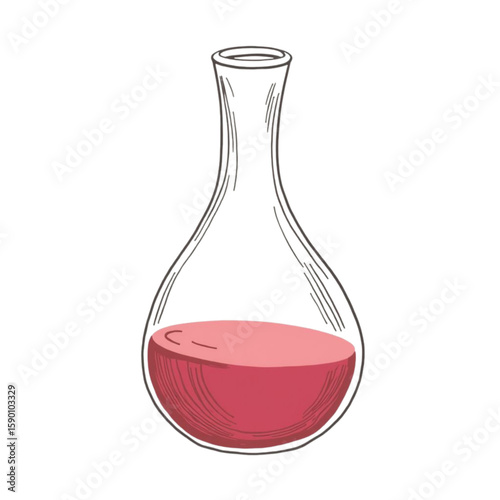 Clear glass wine decanter filled with red wine for serving  on a transparent background    