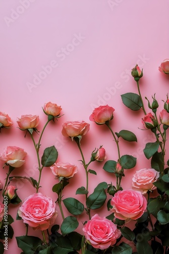 Pink Roses Arranged Elegantly Against a Soft Pink Background for a Fresh Flor...