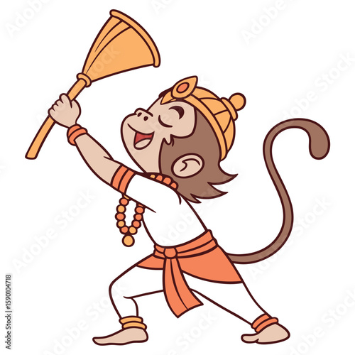 Joyful monkey character with mace and crown cartoon