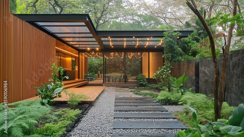 Modern Architectural Design Featuring Natural Elements in a Serene Outdoor Space