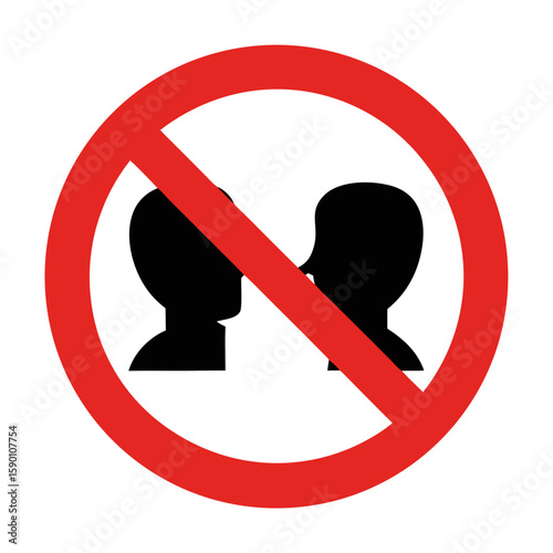 Arguing prohibited with black silhouettes inside red crossed circle, concept of discussion ban. Arguing symbol means there are restrictions on communication, controversy and discussion,