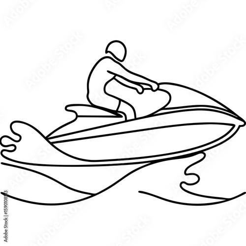 Illustration of jet ski rider speeding on water, capturing exhilarating water sports. Jet ski rider cruises the waves. Perfect illustration jet ski rider for sports related content, water activities,