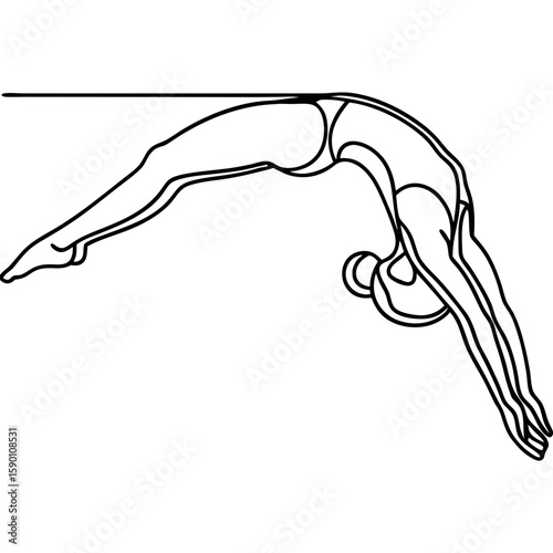 High-diving silhouette of athlete performing acrobatic jump, showing figure in motion, captured in outline. High-diving silhouette presents elegance, skill, and precision in sport,