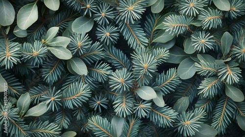 Emerald Green Pine Needles and Pine Cones Create a Natural Forest Floor Textu...