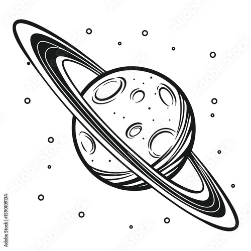Ringed planet with craters and stars rings space