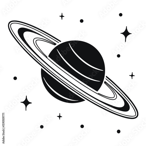 Ringed planet with stars rings space