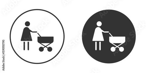 Woman with Baby Stroller icon vector graphics in black and white color