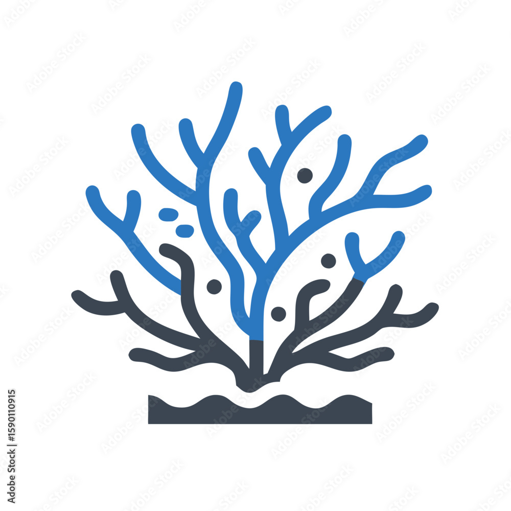 Obraz premium Coral reef illustration in blue and black colors representing ecology 