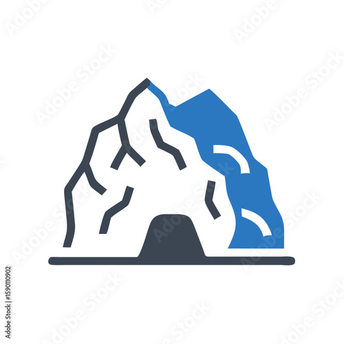 Rock formation with cave entrance in blue and white color scheme, symbolizing Ecology  