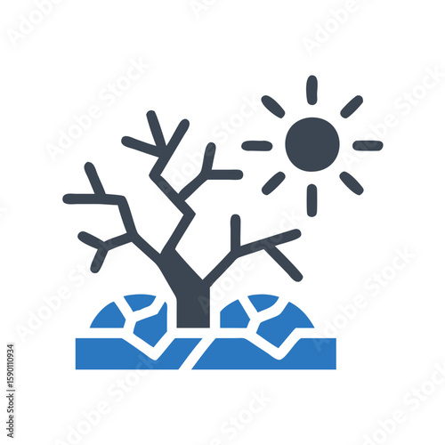 Dry tree with cracked ground under bright sun representing ecology  
