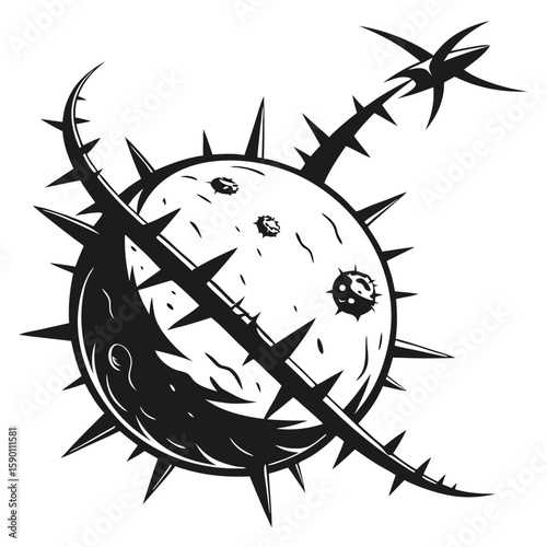 Spiky celestial body with sharp thorns planet moon