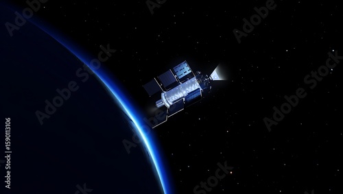 Fototapeta Naklejka Na Ścianę i Meble -  Advanced satellite orbiting earth in the vastness of space with stars