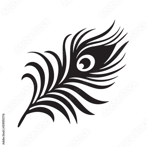 Stylish Peacock Feather Silhouette Vector – Elegant Decorative Element for Tattoos, Logos, Branding, Indian Cultural Art, Spiritual Designs, and Graphic Projects on White Background