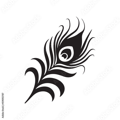 Stylish Peacock Feather Silhouette Vector – Elegant Decorative Element for Tattoos, Logos, Branding, Indian Cultural Art, Spiritual Designs, and Graphic Projects on White Background