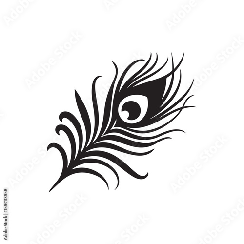 Stylish Peacock Feather Silhouette Vector – Elegant Decorative Element for Tattoos, Logos, Branding, Indian Cultural Art, Spiritual Designs, and Graphic Projects on White Background