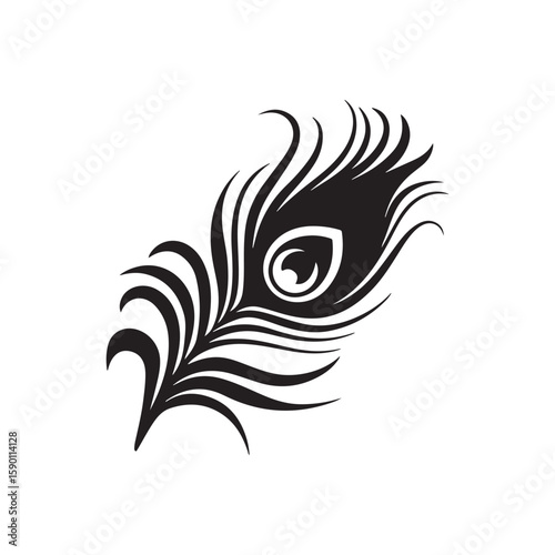 Stylish Peacock Feather Silhouette Vector – Elegant Decorative Element for Tattoos, Logos, Branding, Indian Cultural Art, Spiritual Designs, and Graphic Projects on White Background