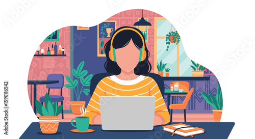 Woman working on laptop in a cafe, perfect for blogs about remote work, freelancing, or coffee shop culture.
