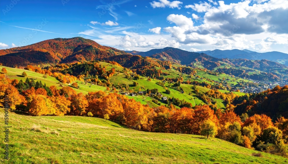 Fototapeta premium Autumnal mountain landscape with vibrant foliage
