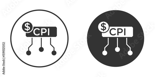 Consumer prices index icon vector graphics in black and white color