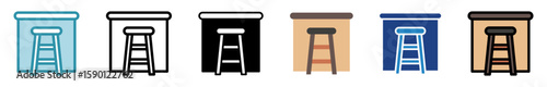 Stool multi style, mini illustration icon set. outline, flat, glyph, line color, dual tone. vector for UI, UX, app, web, digital or print. Related to lifestyle, relaxation, drinks, pub and bar.