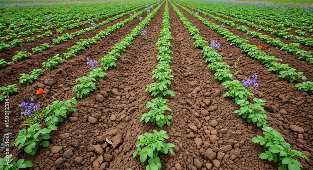 Young Green Plants Growing in Perfect Rows on Fertile Soil a Symbol of Hope and Natural Growth Young Green Plants Growing in Perfect Rows on Fertile Soil a Symbol of Hope and Natural Growth
