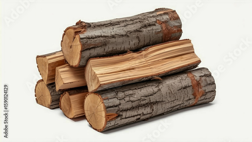 A stack of firewood logs photographed against a pure white background.