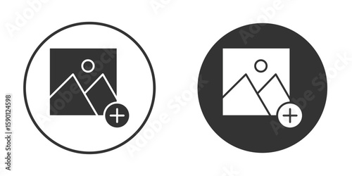 Add photos icon vector graphics in black and white color