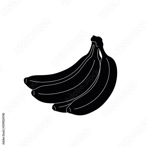Bunch of ripe yellow bananas with green stems on a white background