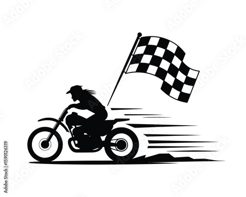 motorcycle racer silhouette checkered flag speed motion