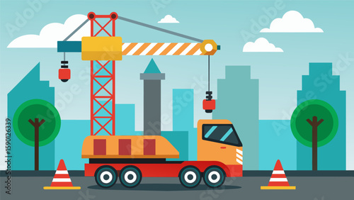 A heavyduty crane with intelligent collision prevention technology detecting and avoiding potential clashes with other equipment structures or. Vector illustration