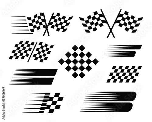 racing emblem icons checkered flag motion dynamic design
