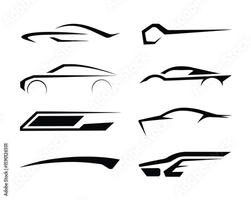 Car logo elements have a minimal, sleek, sharp, curved design