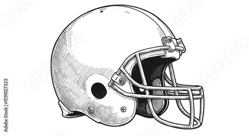  American football helmet  vintage ink sketch hand-drawn black and white vector illustration