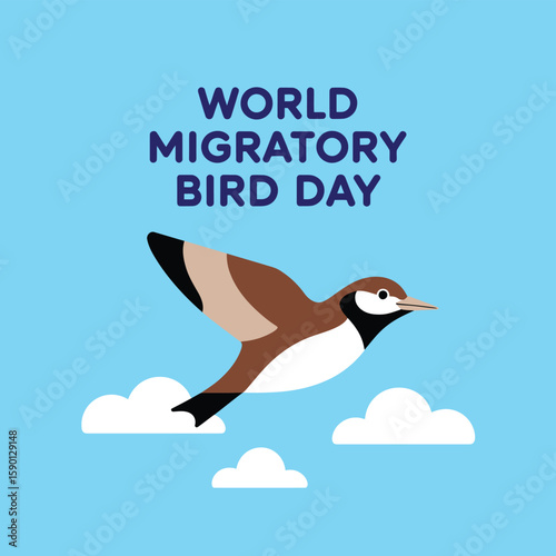 Celebrate World Migratory Bird Day with this charming illustration of a bird in flight, perfect for raising awareness about bird conservation and the importance of protecting avian species.