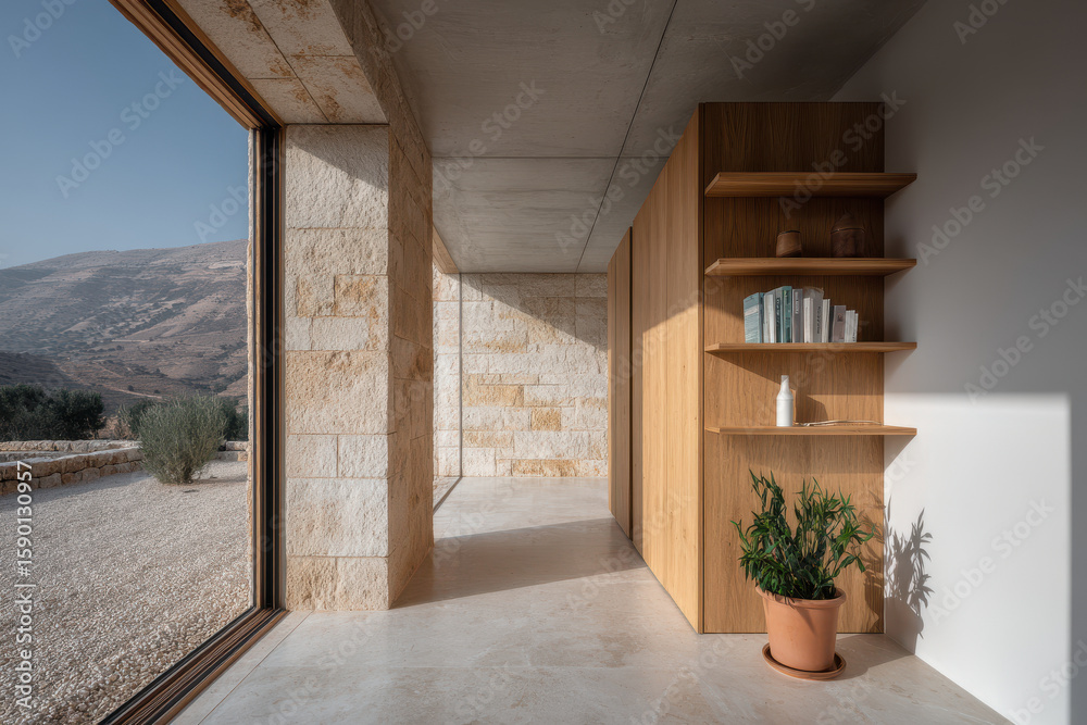 Obraz premium minimalist smart home with large allowing morning light to fill space