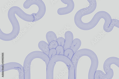 Artistic backdrop features whimsical blue loops against a subtle gray, creating a fun, modern aesthetic with abstract shapes for graphic design.