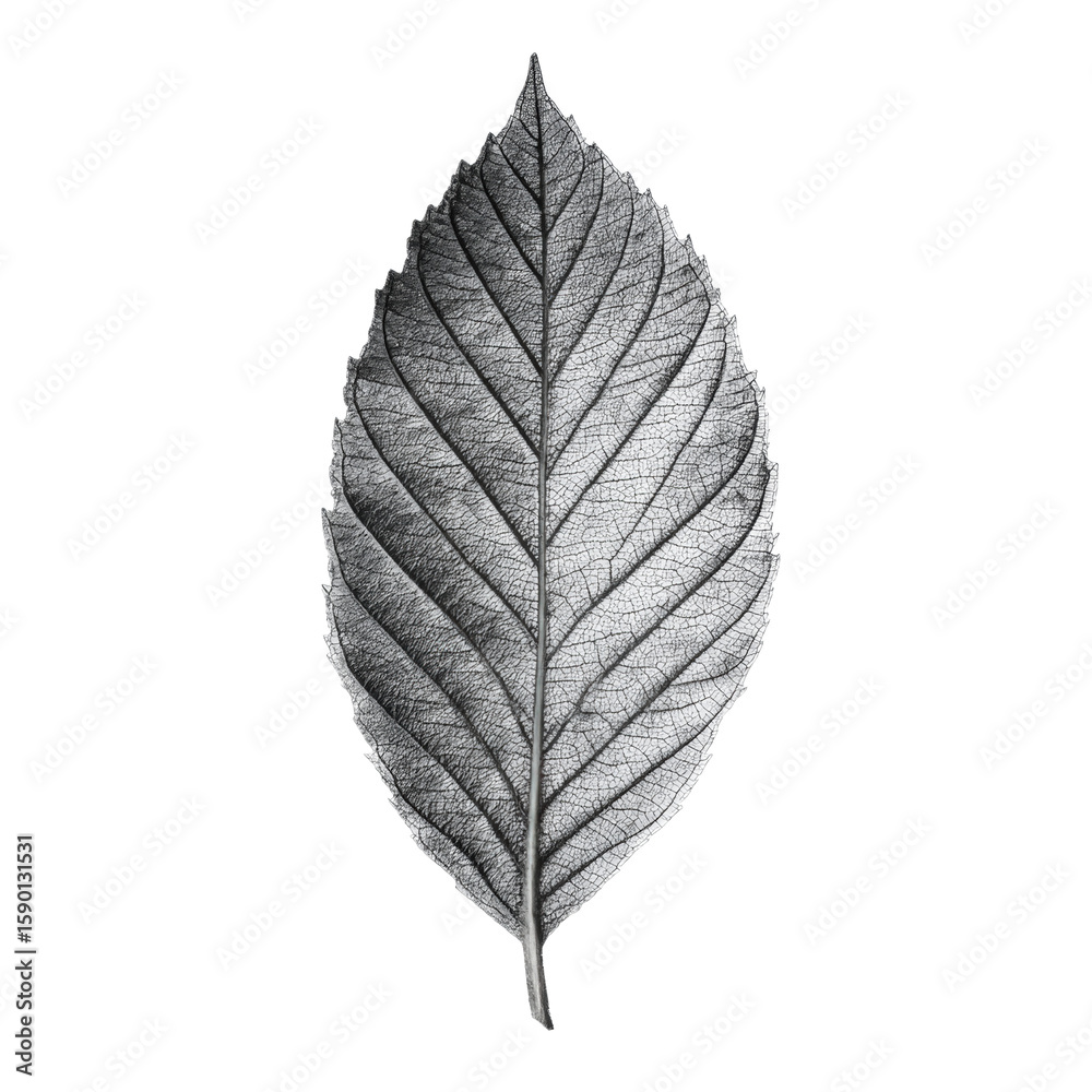 Obraz premium Antique Halftone Engraving of an Ash Leaf with Deep Green Hue Interpreted as Dense Dot Mesh, Crisp Edge Definition, Isolated on Black Background