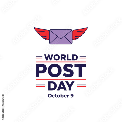 Celebrate World Post Day with a whimsical winged envelope, a charming reminder of global communication and the importance of postal services on October ninth.