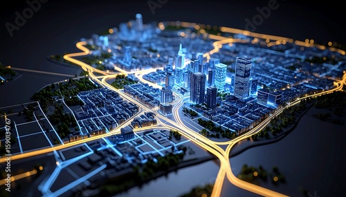 Wallpaper Mural Futuristic city map with glowing infrastructure Torontodigital.ca