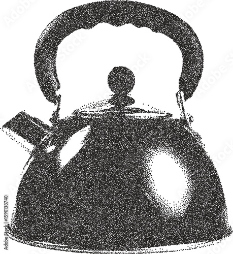 Kettle retro y2k stipple design teapot halftone brutalist urban vector png with clear background, boil 2000s photocopy grunge tattoo gen z effect