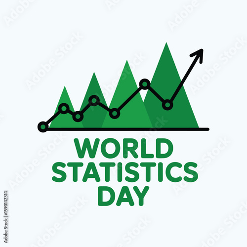 Celebrate World Statistics Day with a vibrant graphic featuring an upward trending chart represented by green triangles, symbolizing growth and positive statistical data analysis.