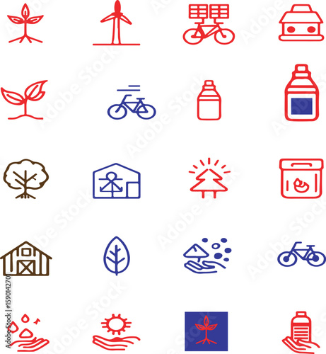 Eco friendly lifestyle vector icons showcasing sustainability and environmentally conscious living