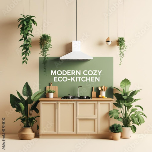 Interior design showcasing modern kitchen with plants and eco friendly elements for home decor ideas