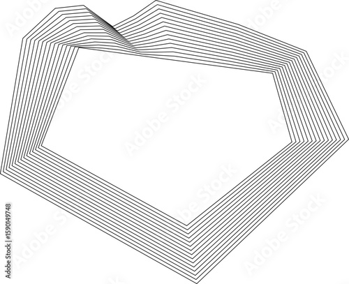 Organic form with sharp appendages made from concentric square lines surrounding a hollow center.