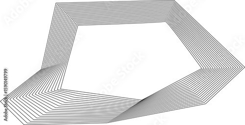 Abstract figure with concentric square lines forming hollow shape with irregular contours and playful movement.
