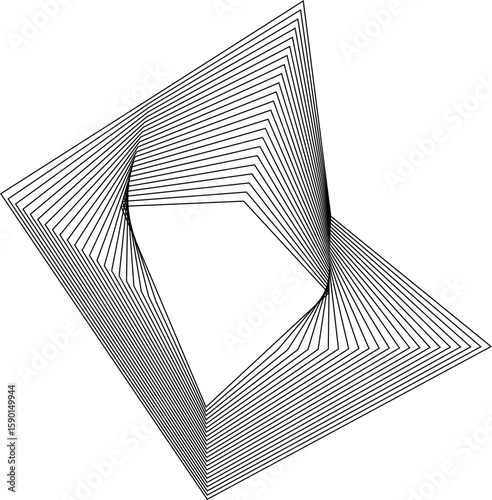 Sleek organic polygonal element composed of concentric square lines with hollow center and flowing graphic movement.