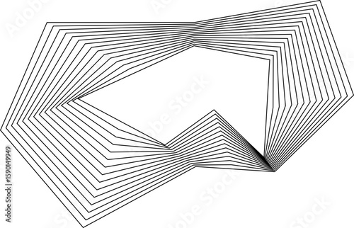 Shape inspired by polygonal geometry with concentric square lines and hollow center showing layered abstract movement.